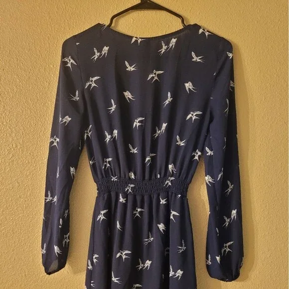 H&M | Dresses | Hm Blue Bird Print Dress Size 2 | Poshmark